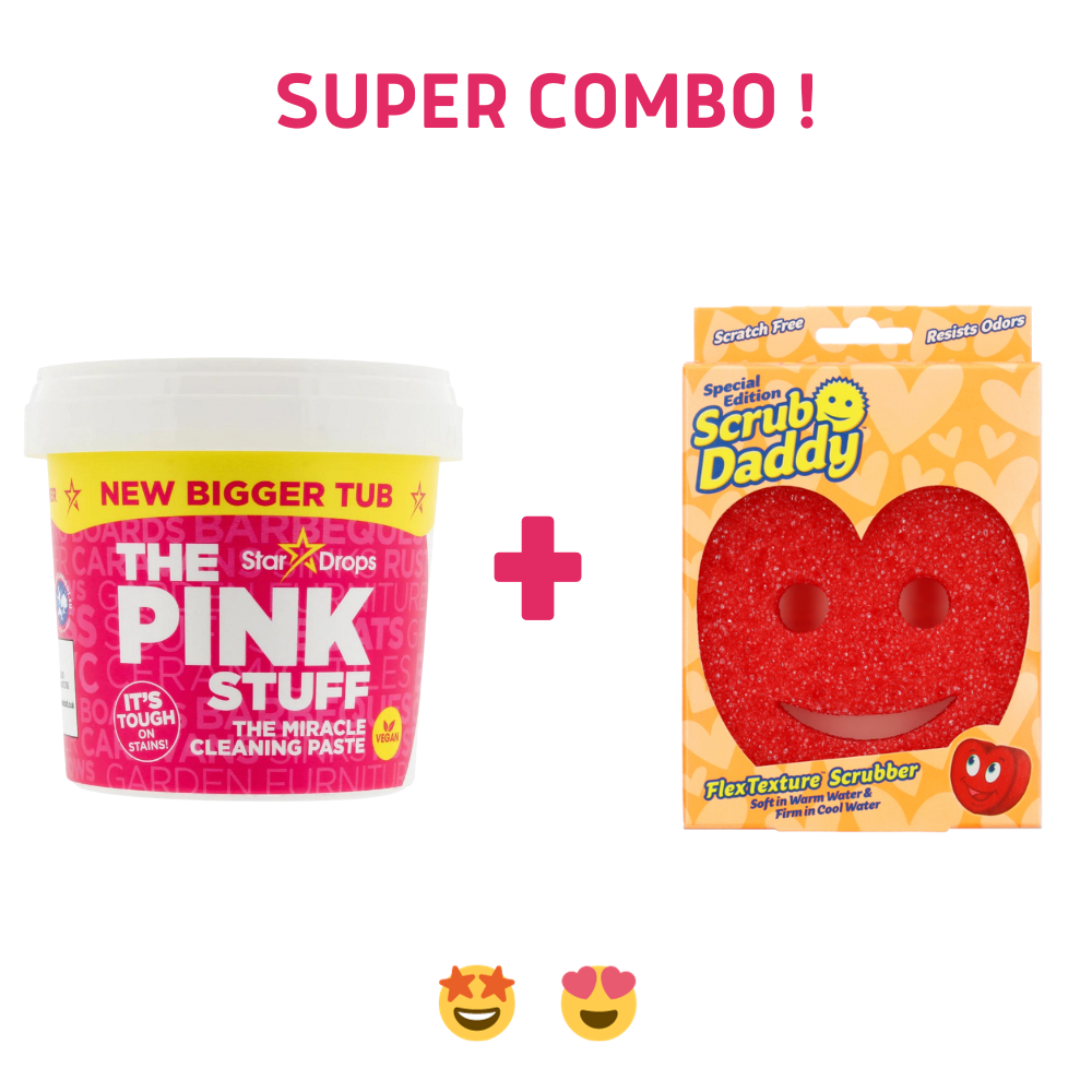 Super COMBO Pâte de Nettoyage Rose THE PINK STUFF 850 g + Scrub Daddy Coeur Edition limitée